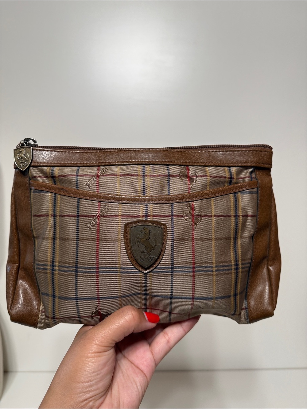 Rare Vintage Ferrari Plaid Clutch Pouch Bag